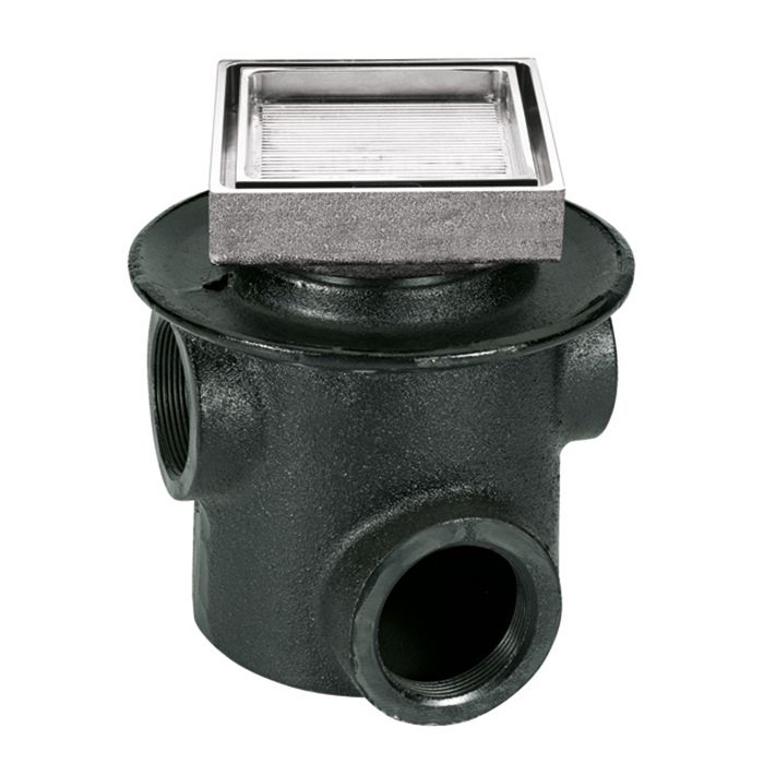 Coladera de contorno cuadrada para inserto cerámico de máximo 10 mm de espesor tres bocas Cromo. Coladeras exteriores