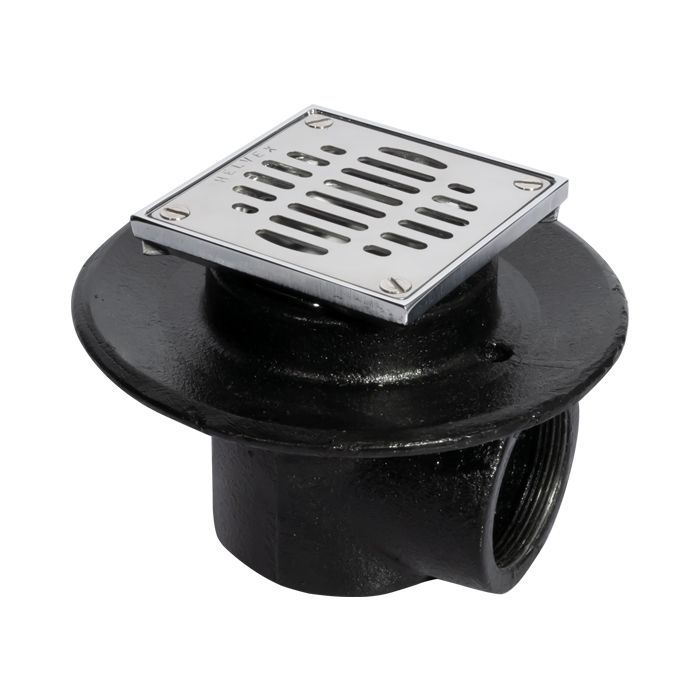 Coladera corta de rejilla cuadrada una boca. Acero inoxidable brillante.