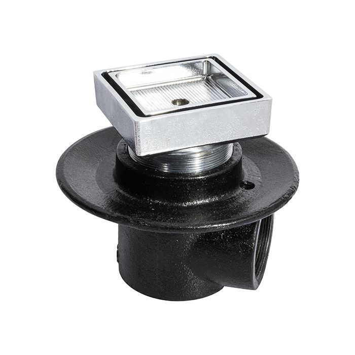 Coladera corta de contorno cuadrada para inserto cerámico de máximo 10 mm de espesor una boca Cromo.