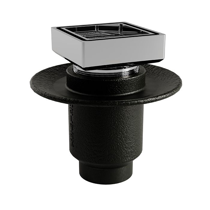 Coladera vertical corta de contorno cuadrada para inserto cerámico de máximo 10 mm de espesor una boca Cromo.