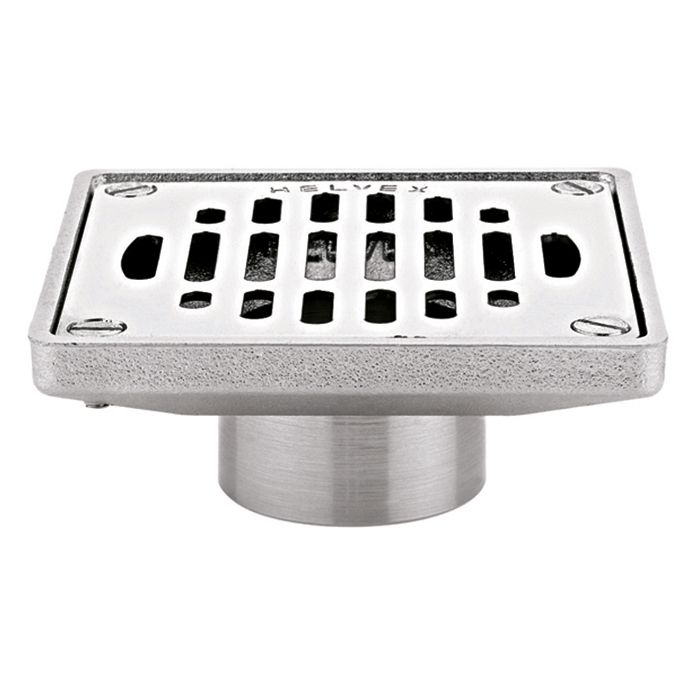 Rebosadero de rejilla cuadrado. Acero inoxidable brillante, conexión para tubo 51 mm (2") para retacar.