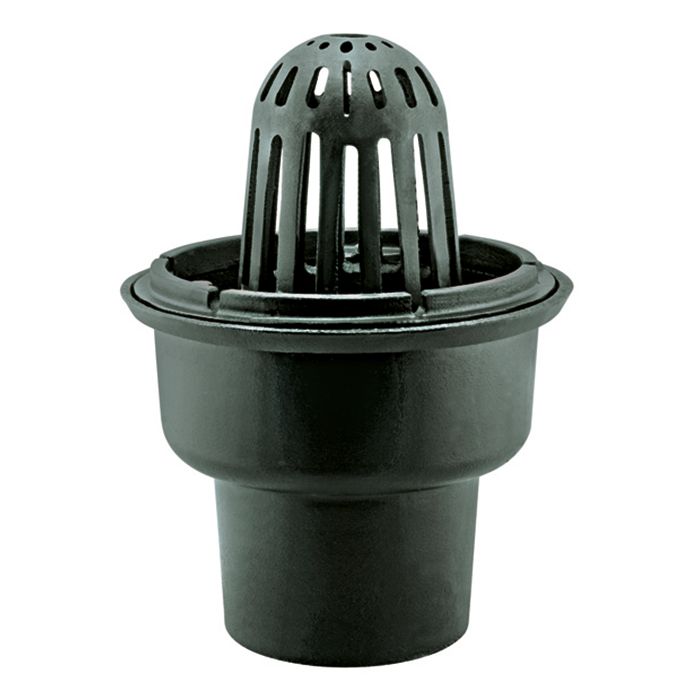 Coladera de cúpula para azotea conexión para tubo 153 mm (6") para retacar. Rebosaderos