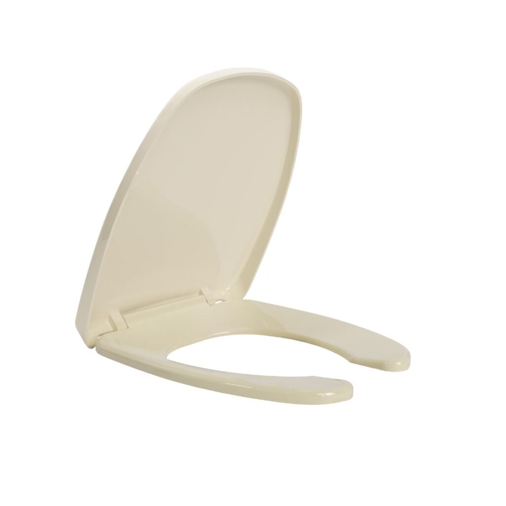 Asiento para inodoro elongado, frente abierto, cierre lento, con antibacterial, con tapa envolvente para WC Murano marfil.