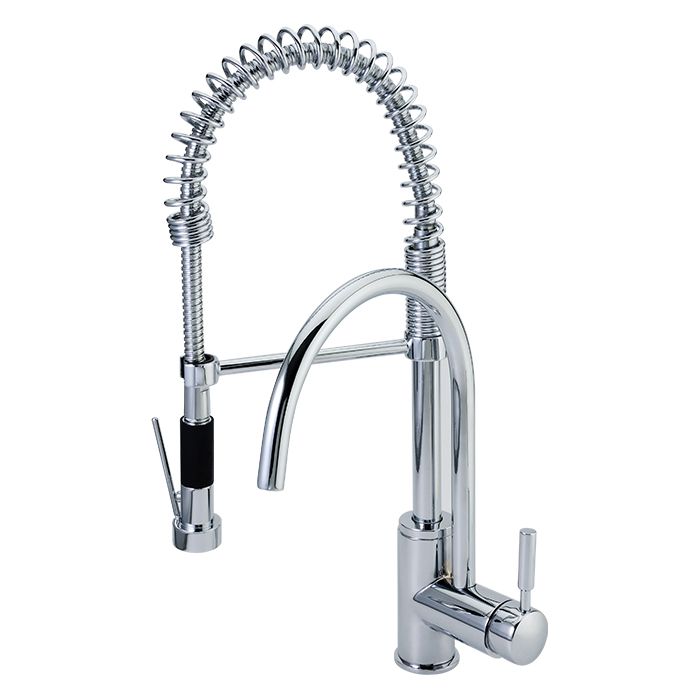 Monomando para fregadero. Profesional doble con resorte, con sistema anticalcáreo y 2 tipos de chorro: aireado y spray. Gourmet Twin Cromo.