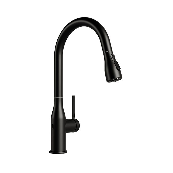 Monomando para fregadero. Electrónico con sensor lateral de baterías, manguera retráctil, con sistema anticalcáreo y 3 tipos de chorro: aireado, spray y jet. Práctika Ébano. E-306 BAJA 6 MESES