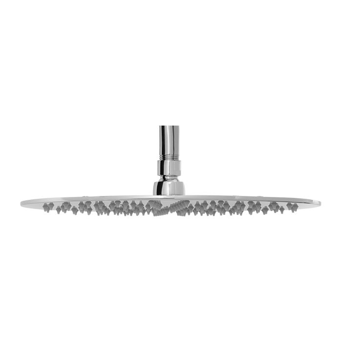 Regadera redonda de chorro fijo ultraplana con sistema anticalcáreo plato ancho de 12" Cromo. No incluye brazo.
