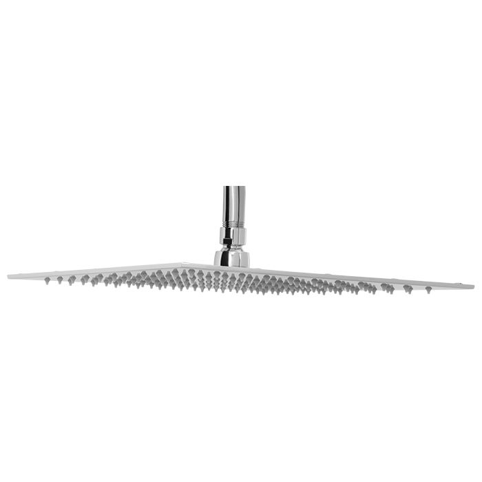 Regadera cuadrada de chorro fijo ultraplana con sistema anticalcáreo plato ancho de 12" Cromo. No incluye brazo.