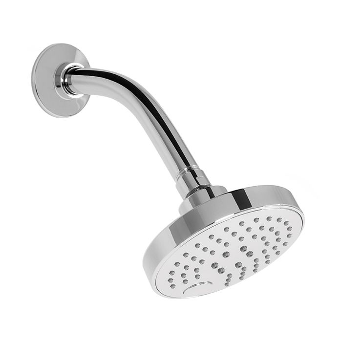 Regadera redonda con brazo y chapetón multichorro con botón de cambios (3 tipos de chorro) con sistema anticalcáreo plato 5", Cromo. Regaderas manuales RM-18 NUEVO