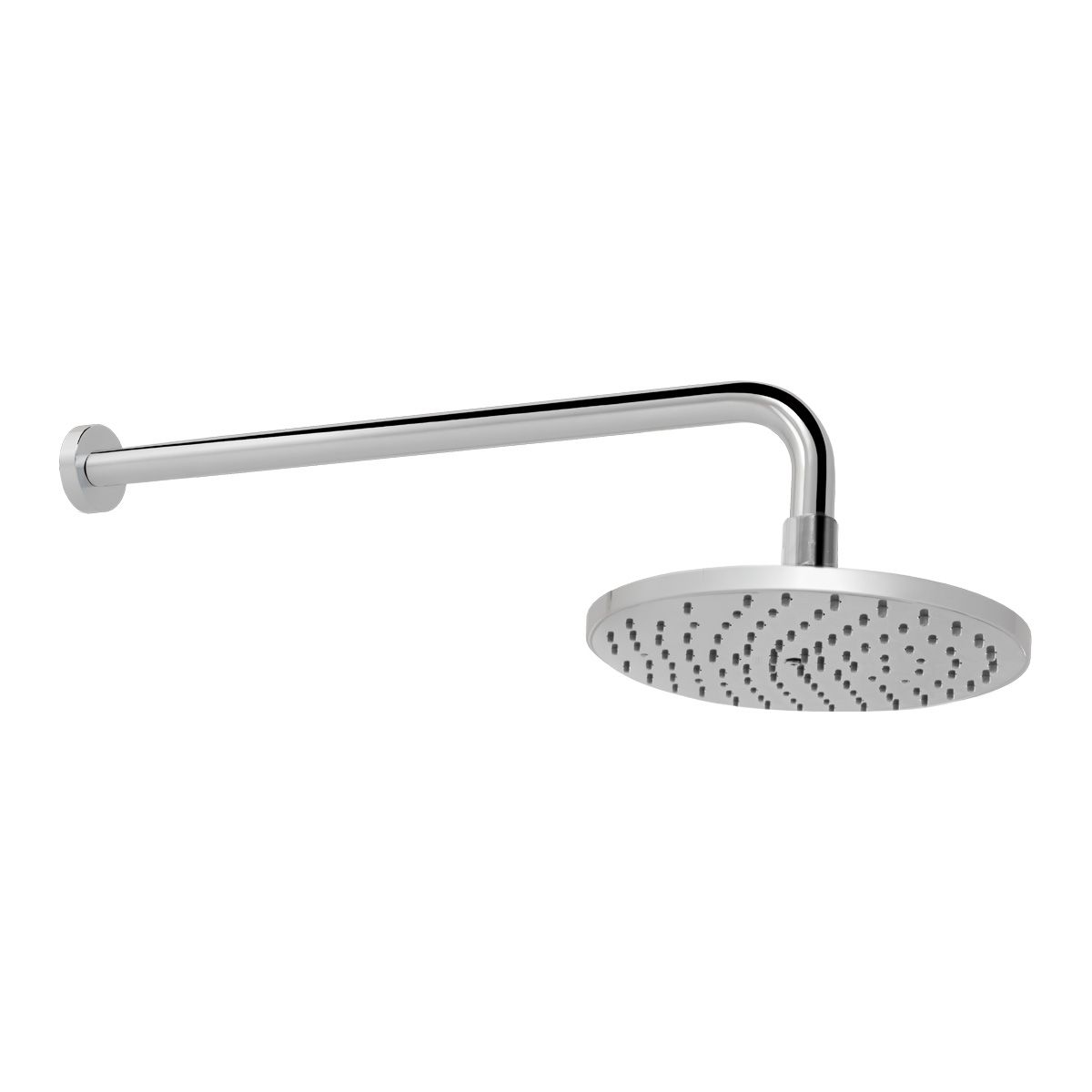Regadera redonda con brazo y chapetón de chorro fijo con sistema anticalcáreo plato ancho de 8" Cromo.