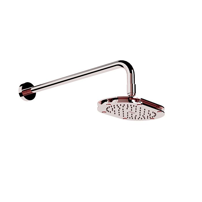 Regadera con brazo y chapetón de chorro fijo con tecnología Aireavex, sistema anticalcáreo plato ancho de 5" x 8" Aura.