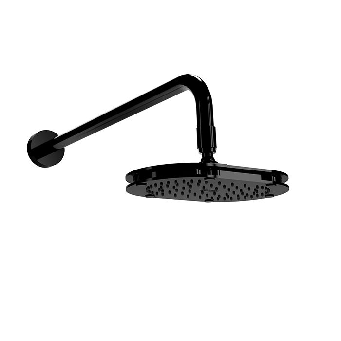 Regadera con brazo y chapetón de chorro fijo con tecnología Aireavex, sistema anticalcáreo plato ancho de 5"x8" Obsidiana.