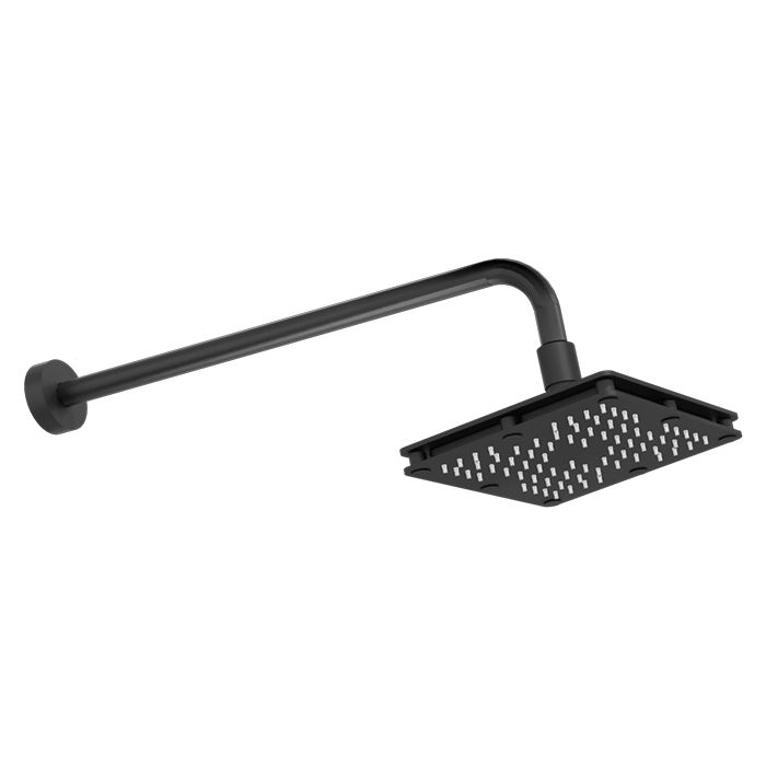 Regadera cuadrada con brazo y chapetón de chorro fijo con tecnología Aireavex, sistema anticalcáreo plato ancho de 6" Ébano. H-3305-EB NUEVO