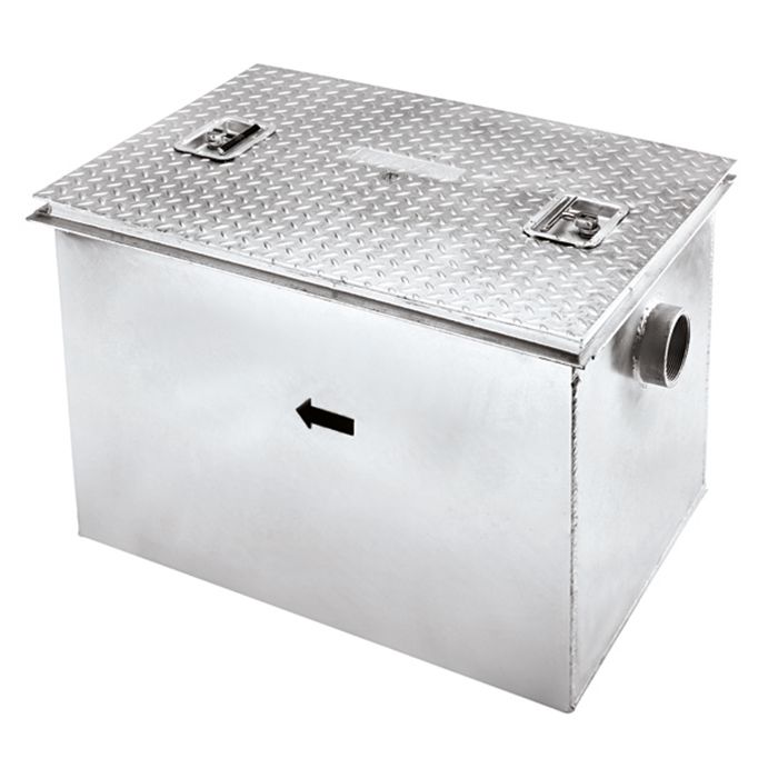 Interceptor de grasa de acero con canastilla para sedimentos sólidos. Caudal 90 l/min y capacidad de retención 36 kg. Conexión para tubo de 4" para roscar. Institucional LLAVES INSTITUCIONALES Electrónicas