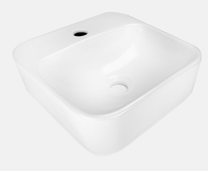 Lavabo Santorini de una perforación de sobreponer sin rebosadero 35 x 35 cm blanco.